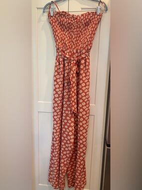American Eagle Outfitters Dusty Rose Floral Smocked Tube Jumpsuit
